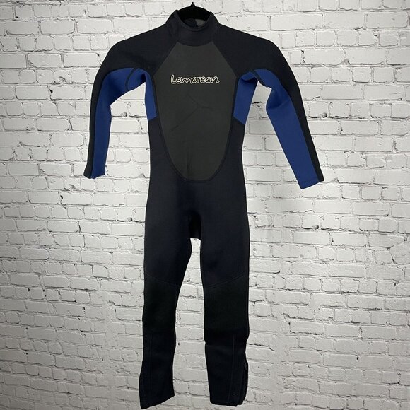 Lemorecn Black Blue Neoprene 3:2 MM Swim Wetsuit Zipped Stretch Kids Size 8 - Picture 1 of 8